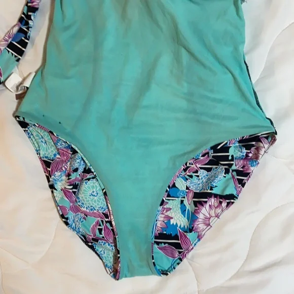 Sunseeker teal floral one piece women’s swimsuit size 14 - Picture 10 of 12